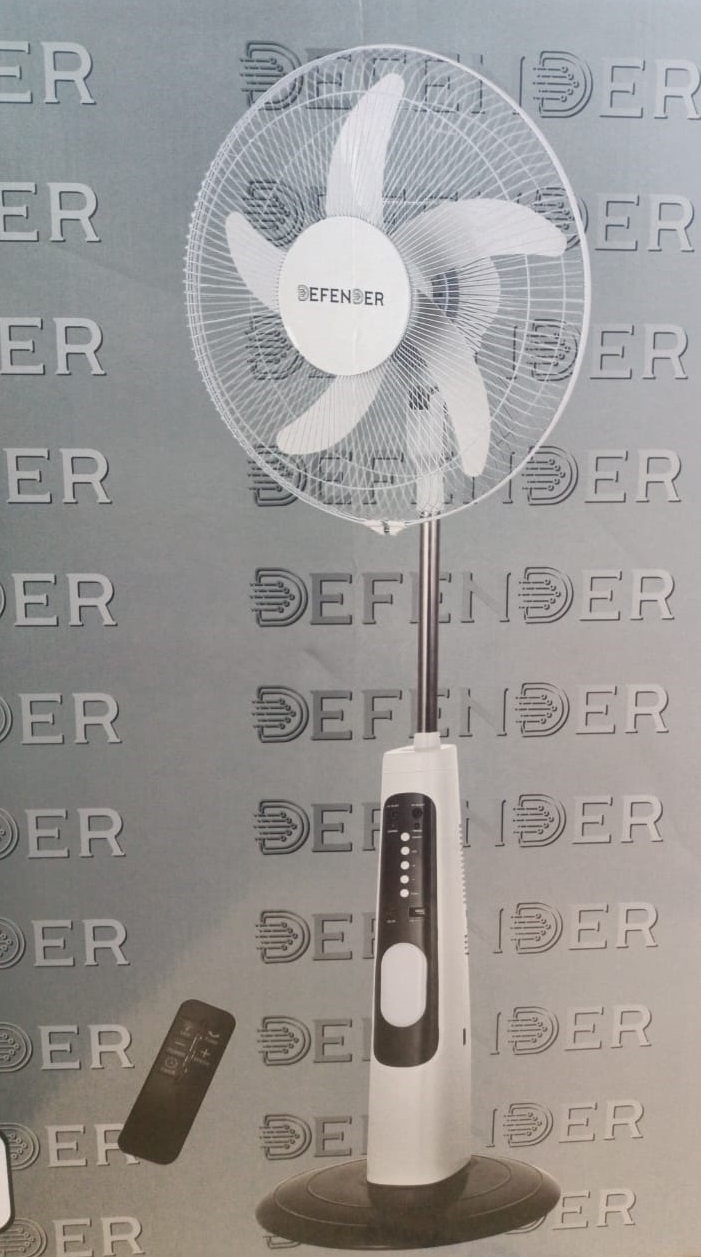 Defender AC-DC Rechargeable Full Stand Fan with Remote Control Rechargeable Fan White