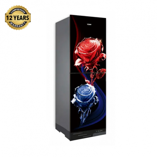 VISION Glass Door Refrigerator RE-200 Liter Crystal Rose Flower Top Mount