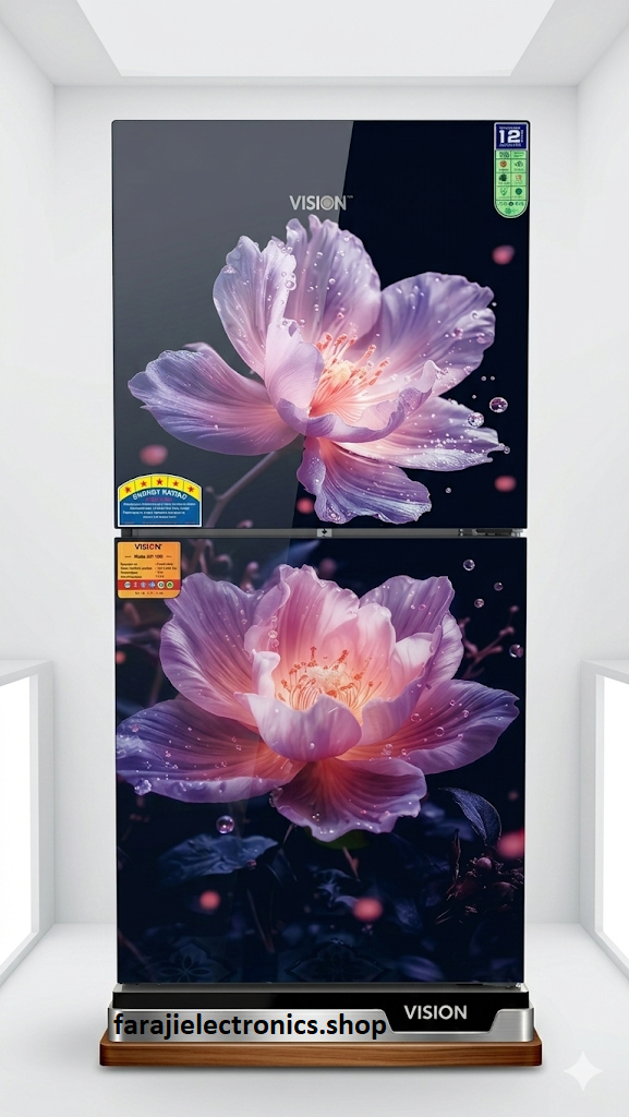 VISION Glass Door Refrigerator RE-150 Liter Purple Hibiseus TM