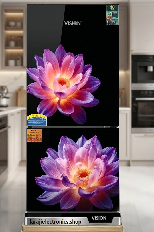 VISION Glass Door Refrigerator RE-222 Liter Golden Pink Lotaus